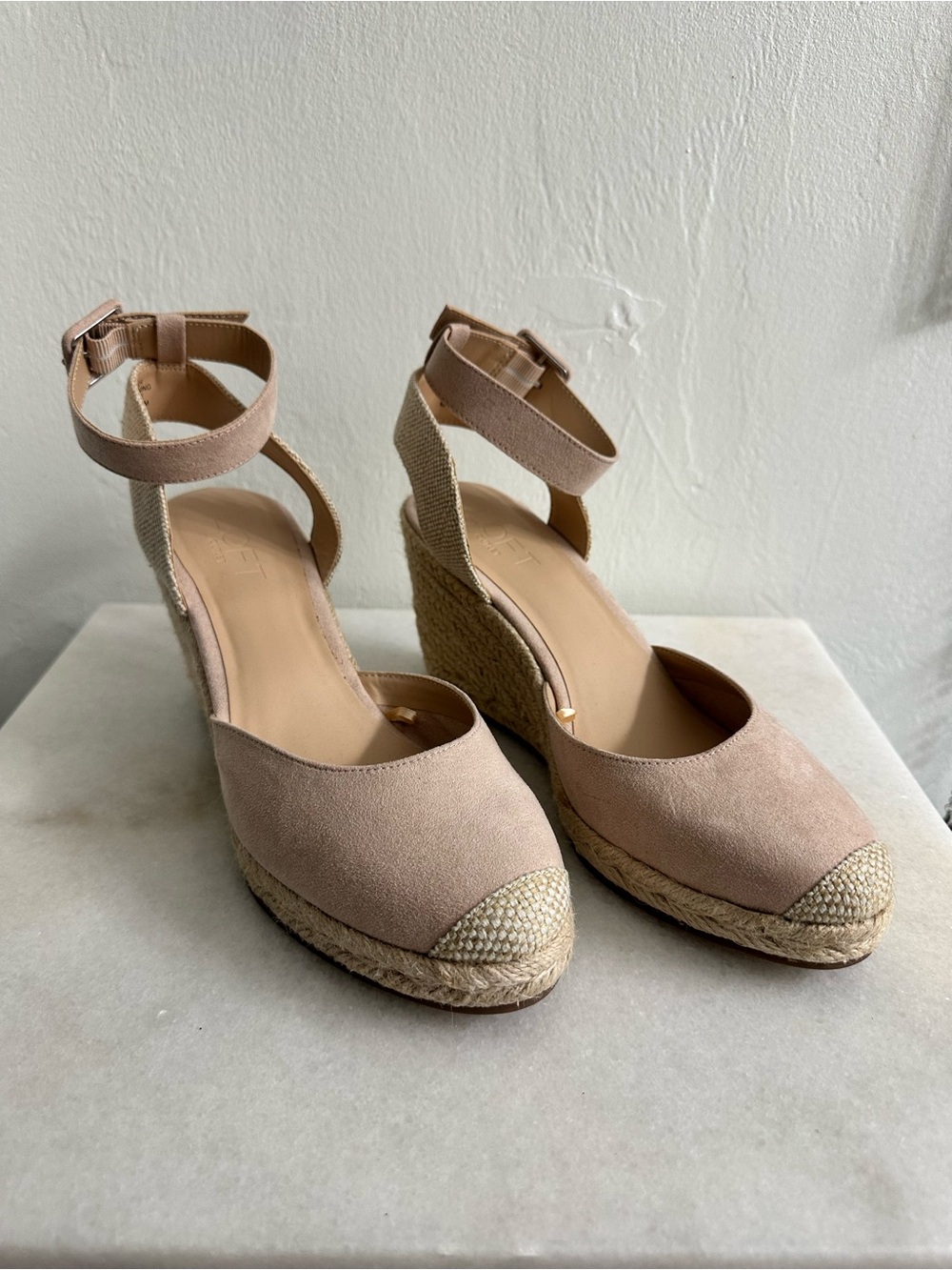 Women’s Neutral Pink Wedge Espadrille Sandals with Ankle Strap